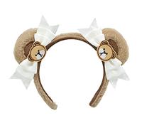 Diogeynu Women Girls Cartoon Bowknots Bear Ear Shaped Headband With Pearl Decor Hair Hoop Makeup Christmas Party Headpiece