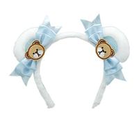Diogeynu Women Girls Cartoon Bowknots Bear Ear Shaped Headband With Pearl Decor Hair Hoop Makeup Christmas Party Headpiece