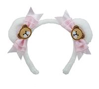 Diogeynu Women Girls Cartoon Bowknots Bear Ear Shaped Headband With Pearl Decor Hair Hoop Makeup Christmas Party Headpiece