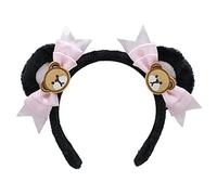 Diogeynu Women Girls Cartoon Bowknots Bear Ear Shaped Headband With Pearl Decor Hair Hoop Makeup Christmas Party Headpiece
