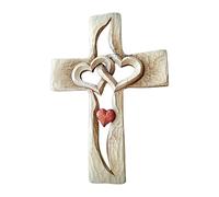 Diogeynu Wood Carved Cross Figurine Intertwined Hearts Wall Table Home Decorations Standing Crucifix Religious Gift Religious Decoration