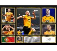 Diogo Jota Wolves Tribute Poster Print - Wolverhampton Wanderers Legend Wall Art - Multiple Sizes & Frame Options - Football Memorabilia Gift, A4 Poster + Gold Frame