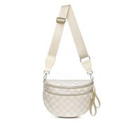 DIOMO Bum Bags for Women, RFID Checkered Crossbody Bags with Silver Zipper, Nylon Plus Size Fanny Packs Travel Purse, Beige Checkered, L