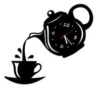 DION Teapot And Cup Wall Clocks, DIY Acrylic Wall Clock Kitchen, Teapot Silent Wall Clocks For Living Room, Creative Home Decoration For Bedroom, TV Background Wall(Black)