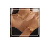 DIONFEI Modern Multi-Layered V-Shaped Necklace and Bracelet Set - Gold Three-Dimensional Line Heart-Shaped Collar - Fashion Jewelry