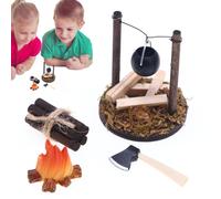 Diorama Fire Pit Set - Resin Mini Decoration, Camping Scene Accessory Pack, Role Play Creative Furniture Decoration, Realistic Flame Look with Landscape Detail, Miniature Hobby Decoration