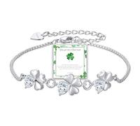 Diorra Clover Bracelets for Women 925 Sterling Silver Bracelet Adjustable Crystal Luck Silver Bracelet Dainty Lucky Gift for Her Jewellery Birthday Friendship Gifts for Women