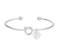 Diorra Initial Bracelet for Women, S925 Sterling Silver Bracelets Adjustable Heart Charm Open Knot Cuff Bangles Jewellery Gifts for Women Girls