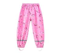 Dioshark Girls Rain Trousers Waterproof Kids Mud Dirty Proof Over Pants Pink Rainbow with Reflective Strip Breathable Lightweight Outdoor School Camping Splash Overpants for Child Age 7-8 Years
