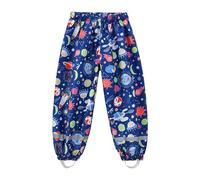 Dioshark Kids Boys Rain Trousers Waterproof Mud Dirty Proof Pants Navy Blue Planet Print with Reflective Strip Breathable Lightweight Quick Dry Outdoor Cycling Overtrousers for Children Age 7-8 Years