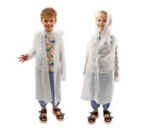 Dioshark Kids Rain Cover Raincoat Waterproof Poncho 2PCS Reusable Hooded Long Sleeves Rain Jacket Cape Girl Boy Portable Lightweight EVA Rainwear Rainsuit Unisex Children for School Outdoor White