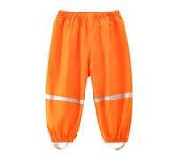 Dioshark Kids Rain Trousers Waterproof Boys Mud Dirty Proof Over Pants Orange with Reflective Strip Breathable Lightweight Packable Outdoor School Camping Splash Pants for Children Age 7-8 Years