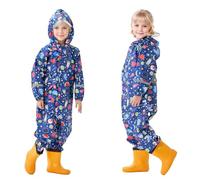 Dioshark Puddle Suit Kids Waterproof Boys Rainsuit Blue All in One Muddy Suit with Reflective Stripes Lightweight Breathable Outdoor Shchool Onesie Raincoat Rainwear for Children 2-4 Years, Planets