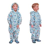 Dioshark Puddle Suit Toddler Baby Waterproof Blue Rainsuit Boy All in One Muddy Suit Lightweight Breathable Hooded Onesie Raincoat Outdoor Rainwear with Reflective Stripes for 1-2 Years, Dinosaurs