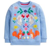 Dioshark Sweatshirt Girls Blue Cotton with Flower Rabbit Squirrel Pattern Jumper for Kids Applique Pullover with Long Sleeves Spring Autumn Daily School Outdoor Tops for Children Age 6-7 Years