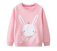 Dioshark Sweatshirts for Girls Embroidery Long Sleeve Cotton Pink Kids Jumpers Rabbit Bows Pullover with Crew Neck Spring Summer Sports T-shirt Shool Daily Outfits for Children Age 5-6 Years