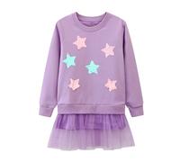 Dioshark Sweatshirts Girls Jumpers Long Sleeve Cotton Purple Glitter Sequins Kid Pullover Star Tulle Dresses Crewneck Spring Autumn T-shirt Casual Sports Tops for Children Age 3-4 Years