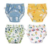 Dioshark Training Underwear Baby Boy Reusable Washable Toddler Toilet Training Pants Cotton with Dinosaur Car Dog Bear Print Yellow White Blue Potty Training Diaper for Infant Age 2-4 Years, Pack of 4