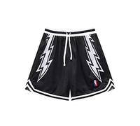 DIOTSR Mens Basketball Shorts Casual Retro Graphic Shorts Athletic Running Shorts Streetwear Designer Shorts with Pockets, White Lightning-black, Large