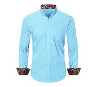 Dioufond Grandad Shirts for Men Long Sleeve Mandarin Collar Shirt Mens Blue 3XL