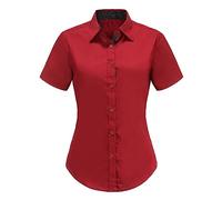 Dioufond Ladies Formal Shirts Short Sleeve Button Down Shirt for Womens Red XL