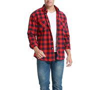 Dioufond Men Flannel Shirt Long Sleeve Lumberjack Costume Mens Checked Shirts Black Red Flannel Shirt Large