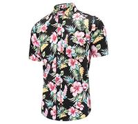 Dioufond Mens Hawaiian Shirts Cotton Summer Men Floral Shirts Short Sleeve Black Hawaii 3XL