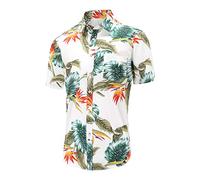Dioufond Mens Hawaiian Shirts Cotton Summer Men Floral Shirts Short Sleeve White Tropical Shirt 2XL