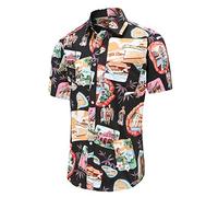Dioufond Mens Hawaiian Shirts Short Sleeve Cotton Hawaiin Shirts Black Hawian Shirt 2XL