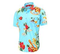 Dioufond Mens Hawaiian Shirts Short Sleeve Cotton Hawaiin Shirts Blue Hawian Shirt 2XL