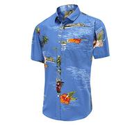 Dioufond Mens Hawaiian Shirts Short Sleeve Cotton Hawaiin Shirts Blue Tropical Shirt L