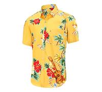 Dioufond Mens Hawaiian Shirts Short Sleeve Cotton Hawaiin Shirts Orange Tropical Shirt 2XL