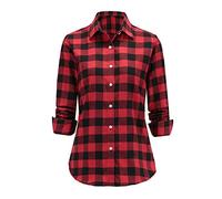 Dioufond Womens Checked Flannel Shirts Long Sleeve Plaid Shirt Red Flannel L