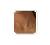 DIOUWS Cross Necklaces for Women, Gold Small Simple Sideways Cross Pendant Chain Choker Necklace Statement Personalized Cute Present Jewelry, Stainless Steel, No Gemstone