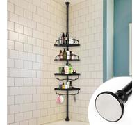 DIOVPLX Modern Minimalist Black Corner Shower Caddy Tension Pole, Rustproof Bathtub Storage Organizer with 4 Adjustable Shelves, Holds 8 Bottles, 40"-120" Floor to Ceiling Shower Caddy