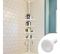 DIOVPLX Modern White Triangular Rust Resistant Adjustable Shower Caddy with 4 Shelves, Holds 8 Bottles, 40"-120" Floor to Ceiling, Tension Mount, White