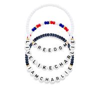 DIOWUS Charlie Kirk Beaded Bracelet, 3Pcs Hero Freedom Letter Bead Usa Stretch Bracelets Memorial A True Patriot Pray Justice Wristbands Gift Jewelry, L, Plastic, no gemstone
