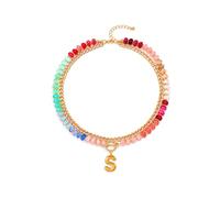 DIOWUS Colorful Beaded Bubble Letter Necklace For Women, Boho Double Layer Dopamine Rainbow Resin Beads Thick Cuban Chain Chunky With Initials Pendant Necklaces Summer Beach Jewelry Gift , L, Resin