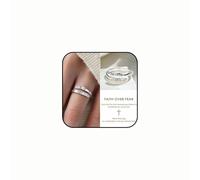 DIOWUS Faith Over Fear Cross Ring For Women, Christian Blessed Hope Love Encouragement Rings Adjustable Open Wrap Thumb Cross Inspirational Ring Jewelry Graduation Cocktail Party Gift, Metal, No