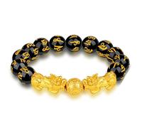 DIOWUS Feng Shui Pixiu Wealth And Luck Bracelet For Men Women, Fengshui Black Obsidian Wealth Bracelet Good Luck Prosperity Buddha Beads Elastic Bracelet Jewelry Gifts, Adjustable, Zinc, no gemstone