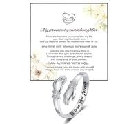 DIOWUS Granddaughter Hug Ring For Hope Rings, Stainless Steel Motivation Hugging Hands Open Engraved Always With You Message Adjustable Non Tarnish Jewelry Gift, Metal, No Gemstone