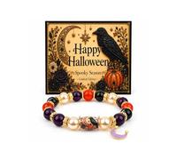 DIOWUS Halloween Limited Edition Bracelet For Women, Black Cat Pumpkin Moon Ghost Crow Stretch Beaded Bracelets with witch Hat Charm Accessory Party Costume Jewelry Gift, Adjustable, Stone, no