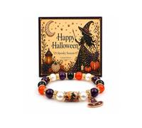 DIOWUS Halloween Limited Edition Bracelet For Women, Black Cat Pumpkin Moon Ghost Crow Stretch Beaded Bracelets with witch Hat Charm Accessory Party Costume Jewelry Gift, Adjustable, Stone, no