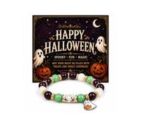 DIOWUS Halloween Limited Edition Bracelet For Women, Black Cat Pumpkin Moon Ghost Crow Stretch Beaded Bracelets with witch Hat Charm Accessory Party Costume Jewelry Gift, Adjustable, Stone, no