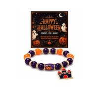 DIOWUS Halloween Limited Edition Bracelet For Women, Black Cat Pumpkin Moon Ghost Crow Stretch Beaded Bracelets with witch Hat Charm Accessory Party Costume Jewelry Gift, Adjustable, Stone, no