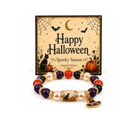 DIOWUS Halloween Limited Edition Bracelet For Women, Black Cat Pumpkin Moon Ghost Crow Stretch Beaded Bracelets with witch Hat Charm Accessory Party Costume Jewelry Gift, Adjustable, Stone, no
