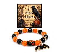 DIOWUS Halloween Limited Edition Bracelet For Women, Black Cat Pumpkin Moon Ghost Crow Stretch Beaded Bracelets with witch Hat Charm Accessory Party Costume Jewelry Gift, Adjustable, Stone, no