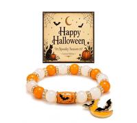 DIOWUS Halloween Limited Edition Bracelet For Women, Black Cat Pumpkin Moon Ghost Crow Stretch Beaded Bracelets with witch Hat Charm Accessory Party Costume Jewelry Gift, Adjustable, Stone, no