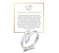 DIOWUS Hug Ring For Granddaughter, Stainless Steel Engraved Always With You Inspirational Spiral Twist Wrap Hope Rings Motivational Adjustable Christmas Birthday Gift Jewelry, Adjustable (fits sizes 6