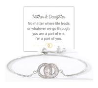 DIOWUS Mother & Daughter Linking Circles Bracelet, Adjustable Custom Interlocking Circle Mother Daughter Bracelets Gifts for Christmas, Adjustable, Copper, Cubic Zirconia